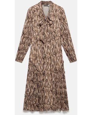 Mint Velvet Snake Print Midi Dress - Natural