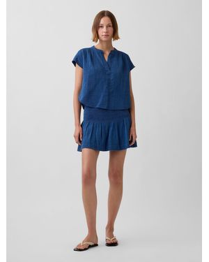 Gap Gauze Smocked Waist Mini Skort - Blau