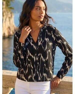 Roman Printed Notch Neck Shirt - Black