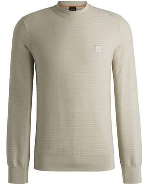 BOSS Light Anion Regular Fit Logo Patch Cashmere Blend Knit Sweater - Gray
