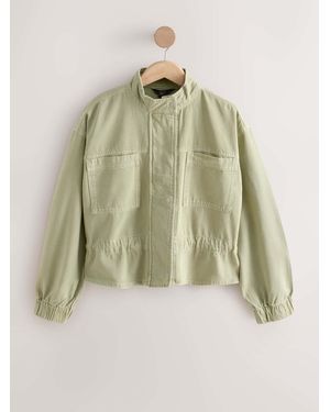Next Khaki Denim Funnel Neck Zip Through Drawstring Jacket - Green