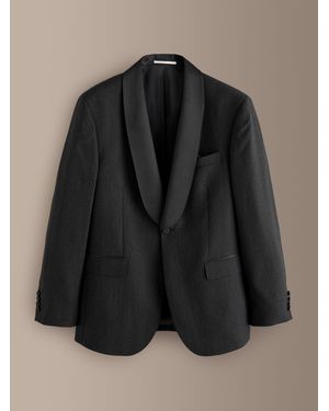 Next Signature Tailored Fit Marzotto Italian Wool Double Breasted Patterned Tuxedo Suit Jacket - Black