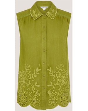 Monsoon Effie Sleeveless Embroidered Shirt - Green