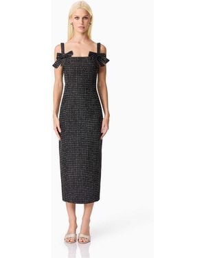 Elliatt Alia Fitted Tweed Bow Midi Dress - Black