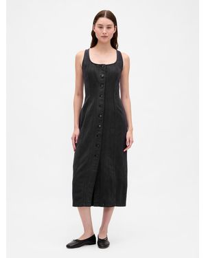 Gap Seamed Button Front Midi Dress - Black