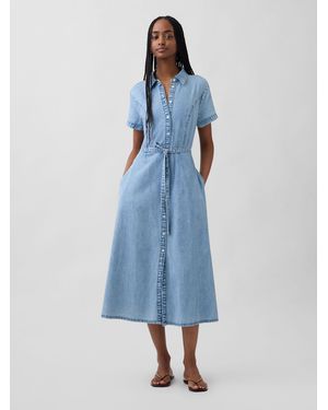Gap Light Wash Denim Elasticated Waist Midi Shirt Dress - Blau