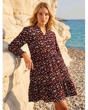 Roman Floral Print Buttoned Dress - Brown