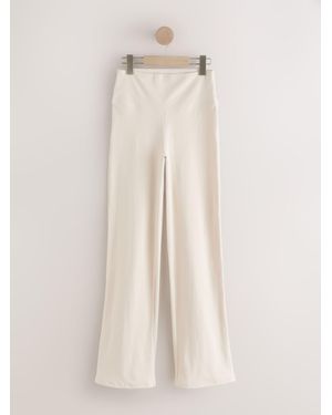 Self Ecru Rib Wide Leggings - Natural