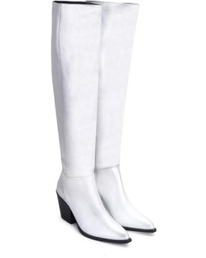 OFF THE HOOK Scores Block Heel High-Knee Leather Boots - White