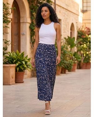 Roman Floral Print Stretch Midi Skirt - Green