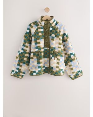 Next Cozy Teddy Borg Woven Mix Button Through Fleece Jacket - Metallic