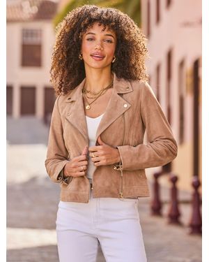 Sosandar Suede Biker Jacket - Brown