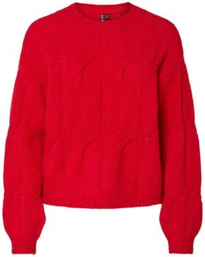 Pieces Long Sleeve Cable Knit Sweater - Red