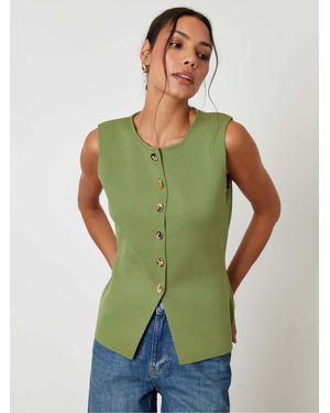 Threadbare Ribbed Knitted Waistcoat - Green