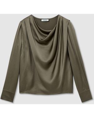 Reiss Silk Cowl-Neck Long-Sleeve Blouse - Multicolor