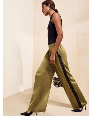 Friends Like These Lace Side Trim Satin Wide Leg Pants - Natural