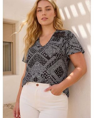 Roman Curve Patchwork Print Lace Top - Grey