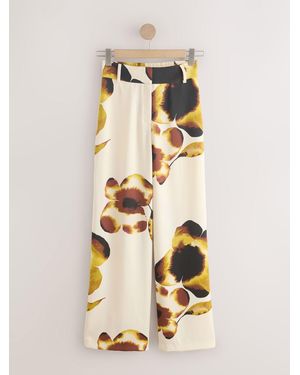 Next Floral Elastic Back Wide Leg Satin Pants - Natural