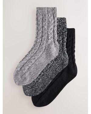 Next Tonal Cozy Cable Knit Ankle Socks 3 Pack - Gray