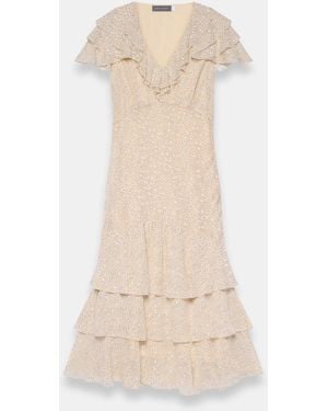 Mint Velvet Ruffle Print Midi Dress - Natural