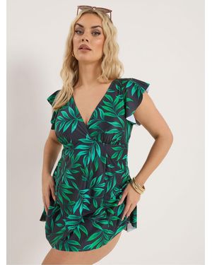 Yours Curve Angel Sleeve Swim Dress - Green