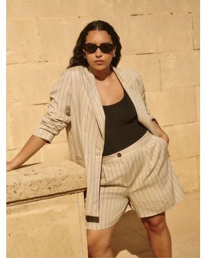 Simply Be Linen Striped Single Breasted Blazer - Natural