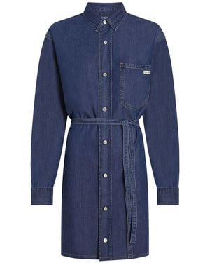 Calvin Klein Lyocell Belted Denim Shirt Dress - Blue