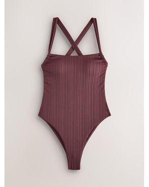 Self Chocolate Textured Strap Swimsuit - Purple