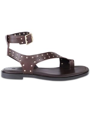 OFF THE HOOK Quinn Leather Studded Toe Loop Sandals With Ankle Strap - White