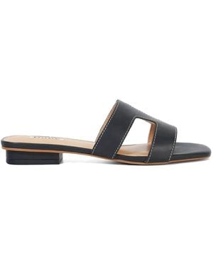 Dune Charcoal Wide Fit Leather Loupe Smart Slider Sandals - White