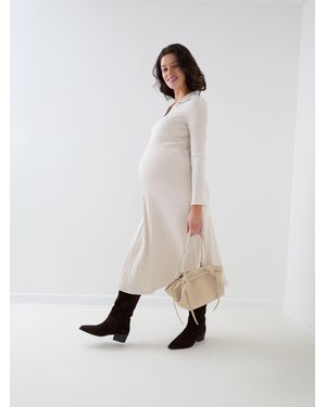 Jojo Maman Bébé Long Sleeve Ribbed Maternity Midi Dress - Natur