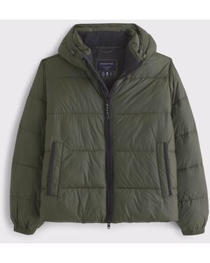 Abercrombie & Fitch Hooded Puffer Coat - Green