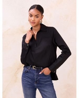 Lipsy Poplin V-Neck Shirt - Black