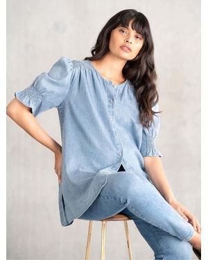 Seraphine Maternity Chamgbray 100% Cotton Blouse - Blue