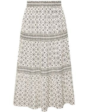 M Com Petite Border Tiered Skirt - White