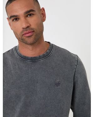 Threadbare Dark Garment Dyed Crew Neck Sweatshirt - Gray
