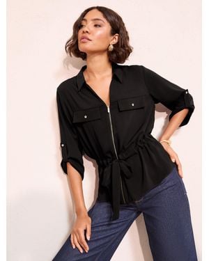 Friends Like These Utility Style Tie Waist Shirt - Black