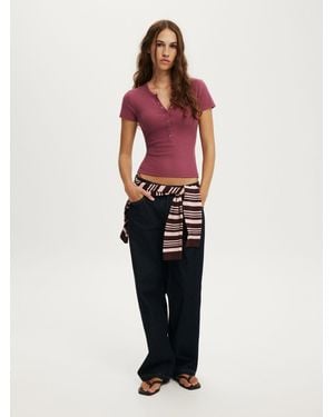 Cotton On Blake Short Sleeve Henley Top - Purple