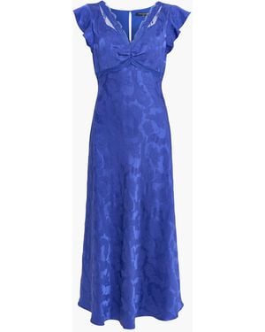 French Connection Skylar Satin Lace Mix Fluted Sleeve Midi Dress - Blue