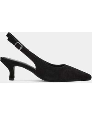 Evans Suede Slingback Kitten Heels - White