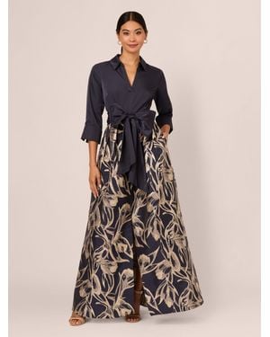 Adrianna Papell Studio Shirt Jacquard Long Dress - Blue