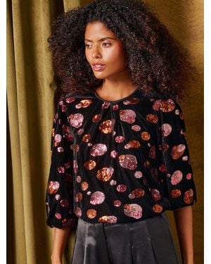 Love & Roses Velvet Sequin Spot 3/Sleeve Blouse - Brown