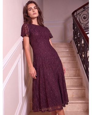 Roman Petite Emb Lace Dress - Purple