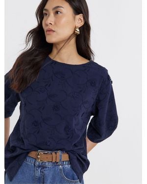 JD Williams 3D Structured Short Sleeve Blouse - Blue