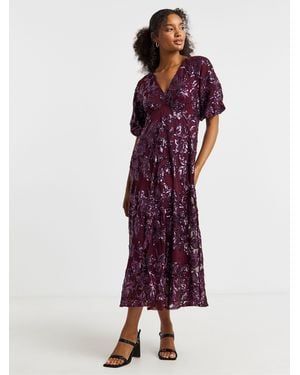 Joanna Hope Floral Sequin Maxi Tea Dress - Rot