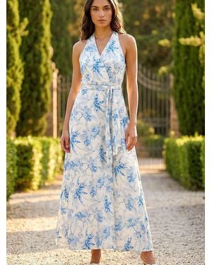 Roman Floral Swirl Halter Neck Dress - Green