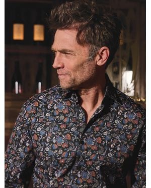 Brook Taverner Ornate Multi-Floral Print Cotton Shirt - Black