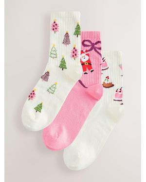 Next Santa Novelty Christmas Ribbed Sports Socks 3 Pack - Pink