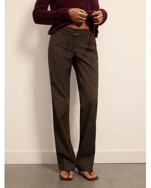 BHOEM Plaid Checks High Rise Belted Stretch Tailored Bootcut Pants - Natural
