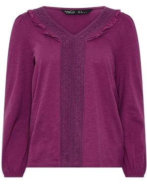 M Com Petite Frill Detail Cotton Blouse - Purple